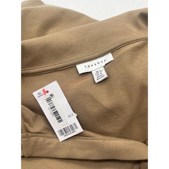 TOPSHOP Women’s Oversize Long Sleeve Cotton Polo in Taupe, Sz. 12 - Picture 5 of 10